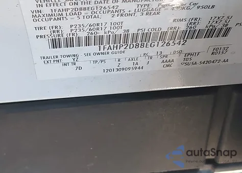 2014 Ford Taurus Se z USA, uszkodzony, nr VIN 1FAHP2D88EG126542